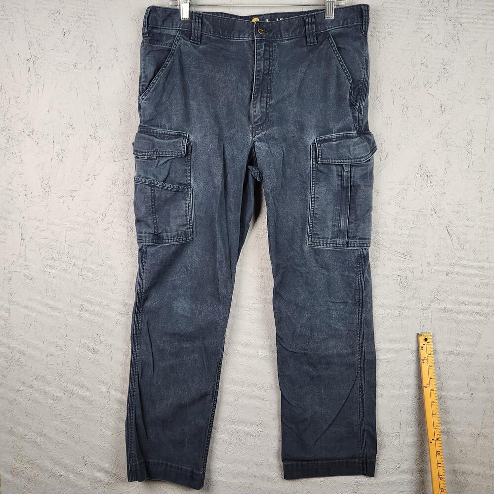 Carhartt Cargo Pants Mens 36x36 Blue Relaxed Work Utility Carpenter 36x30 Hemmed